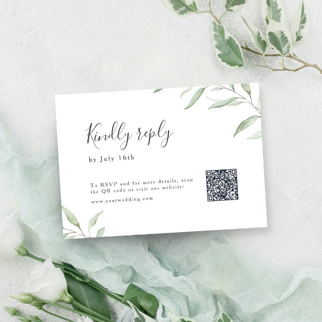 Minimal greenery botanical rustic wedding QR code  RSVP Card (Minimal greenery botanical rustic wedding QR code RSVP Card)