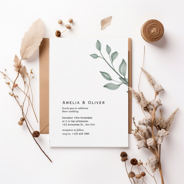 Minimal Greenery Botanical Wedding Invitation (Creator Uploaded)