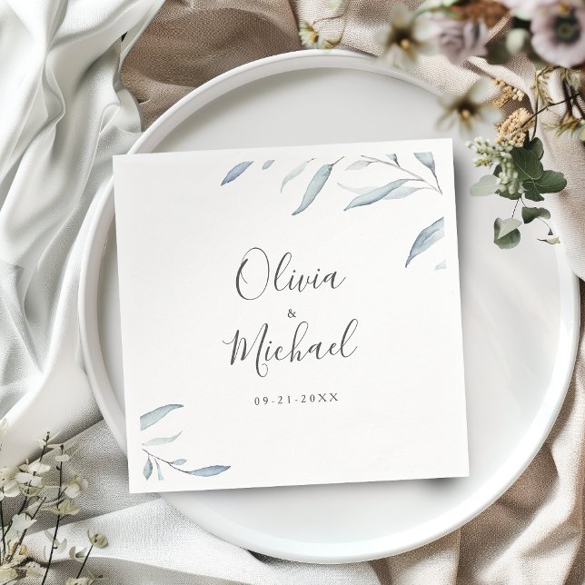 Minimal greenery dusty blue rustic wedding napkin (Minimal greenery dusty blue rustic wedding napkins)