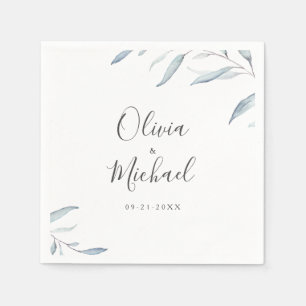 Minimal greenery dusty blue rustic wedding napkin