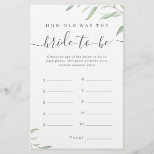 Minimal greenery how old was the bride game