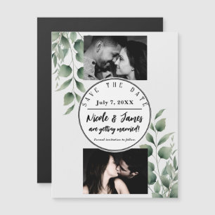 Minimal Greenery Leaves Modern White Save the Date