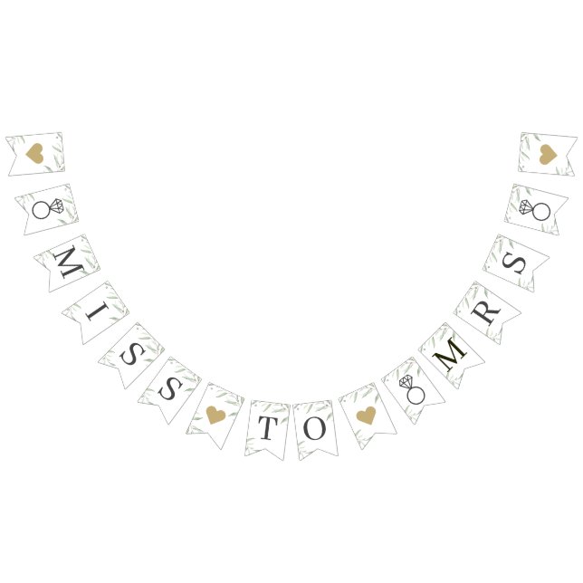 Minimal greenery Miss to Mrs. rustic bridal shower Bunting Flags (All)