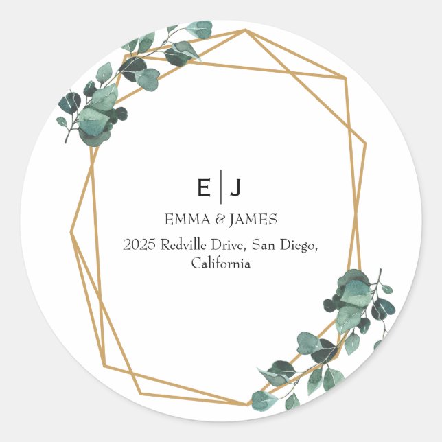 Minimal Greenery Monogram Round Sticker (Front)