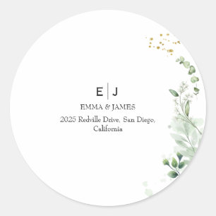 Minimal Greenery Monogram Round Sticker