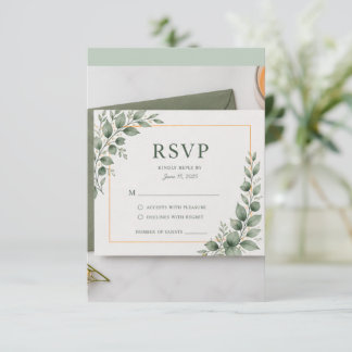 Minimal Greenery RSVP Card, Botanical Wedding Resp Card