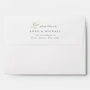 Minimal greenery rustic wedding return address envelope