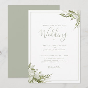 Minimal Greenery Sage Green Leaf Wedding Invitation
