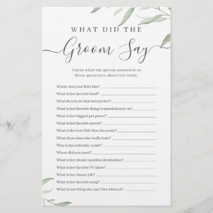 Minimal greenery what did the groom say game