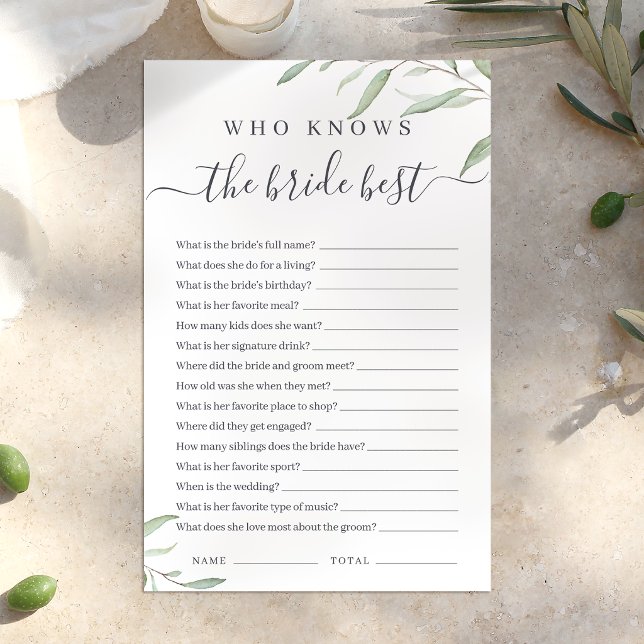 Minimal greenery who knows the bride best game (Minimal greenery who knows the bride best game)