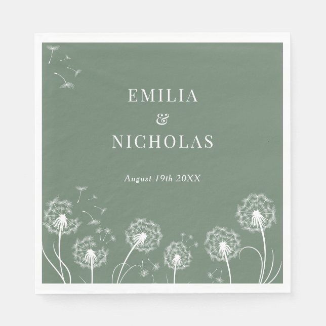 Minimal Greenery Wildflower Wedding  Napkin (Front)