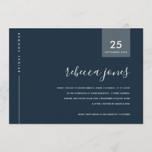 MINIMAL GREY BLUE NAVY TYPOGRAPHY BRIDAL SHOWER INVITATION