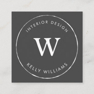 Minimal Grey Circle Business Monogram Branding Square Business Card