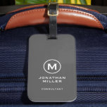 Minimal Grey Classic Typographic Monogram Luggage Tag<br><div class="desc">A professional vertical design in modern style with a grey and white monogram emblem with large classic block typography initial monogram with name and title below. The text can easily be customized using the fields provided.</div>