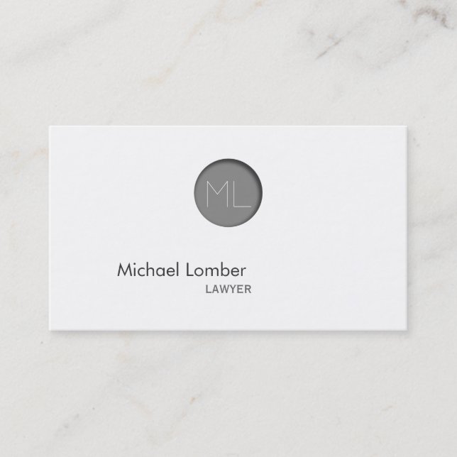 Minimal Grey Embossed Dot Monogram Business Card (Front)