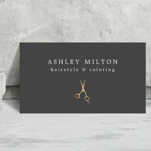 Minimal Grey Faux Gold Scissors Hair Stylist Business Card