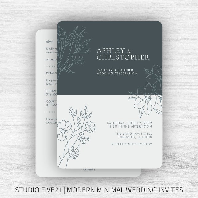 Minimal Grey Foliage Outline All-in-One Wedding Invitation (Creator Uploaded)