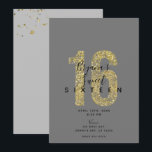 Minimal Grey Gold Flakes 16 Glitter 16th Birthday  Invitation<br><div class="desc">Customize any way you want.</div>