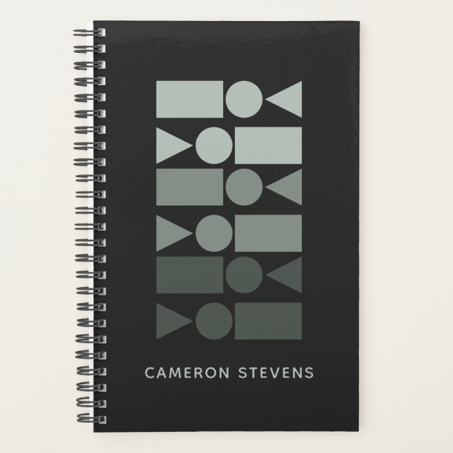 Minimal Grey Green Geometric Design Personalized   Planner (Front)