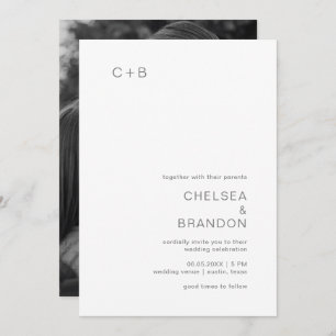 Minimal Grey Monogram Photo Modern Wedding Invitation