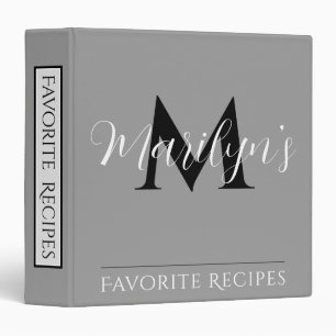 Minimal Grey Script Monogram Recipe Cookbook Binder