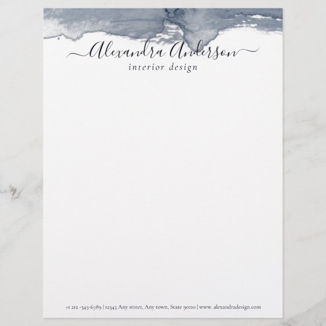 Minimal Grey Watercolor Elegant Script Letterhead (Front)