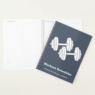 Minimal Grey White Dumbbell Motto Workout Schedule Planner