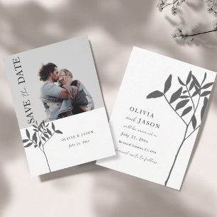 Minimal Grey & White Photo Botanical Save the Date