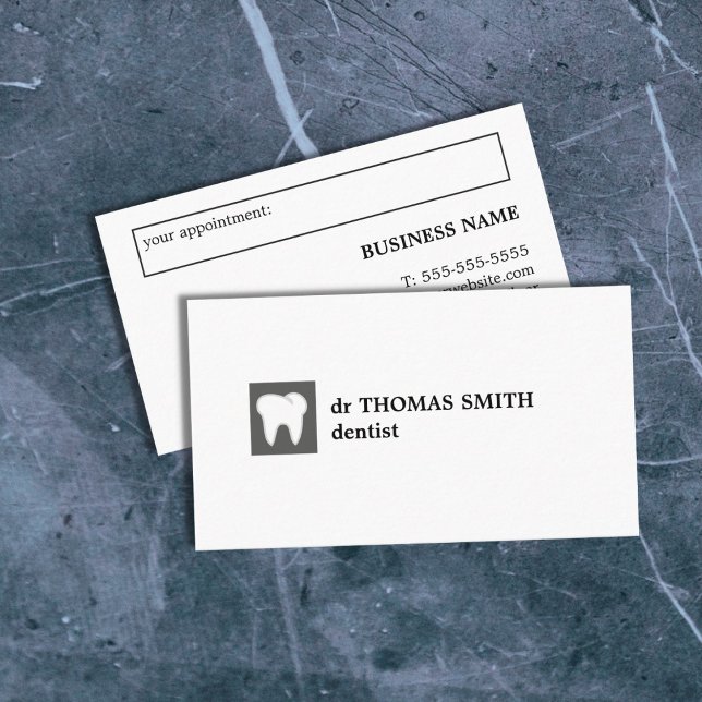 Minimal Grey White Teeth Dentist Appointment Business Card (Creator Uploaded)