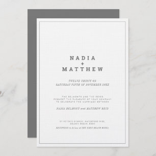 Minimal grey white vertical text wedding invitation
