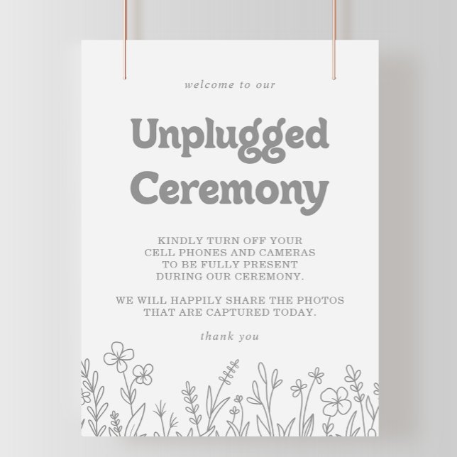Minimal Grey Wildflower Unplugged Ceremony Sign (Creator Uploaded)