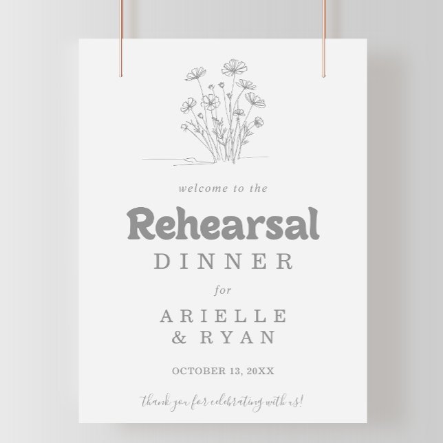 Minimal Grey Wildfower Rehearsal Dinner Welcome  Poster (Creator Uploaded)