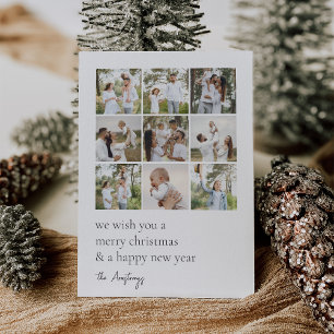 Minimal Grid   9 Photo Collage Holiday Card