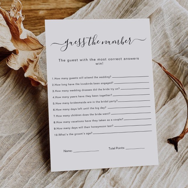 Minimal Guess The Number Game Bridal Shower Game, Invitation (Minimal Guess The Number Game Bridal Shower Game, Invitation)