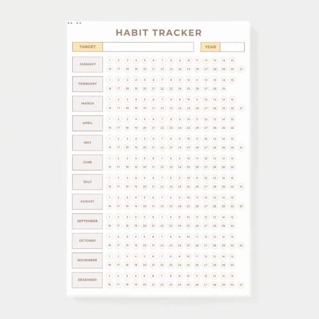 Minimal Habit Tracker Beige Grid Design Post-it Notes (Front)