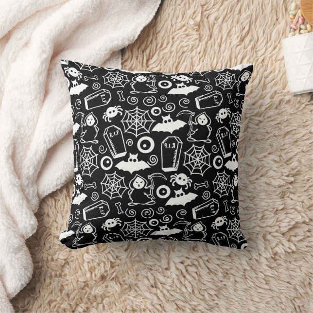 Minimal Halloween Black and White Pattern Throw Pillow (Blanket)