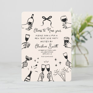 Minimal Hand Drawn “Cheers to New Year” Party Invitation