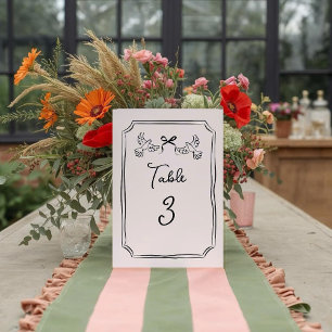 Minimal Hand-Drawn Doves Wedding Table Number Card