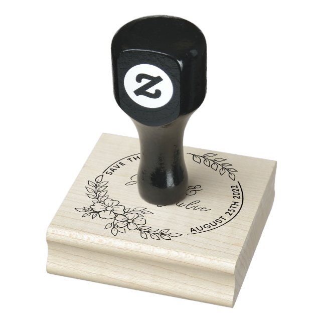 Minimal Hand Drawn Floral Wedding Save The Date Ru Rubber Stamp (Stamp)