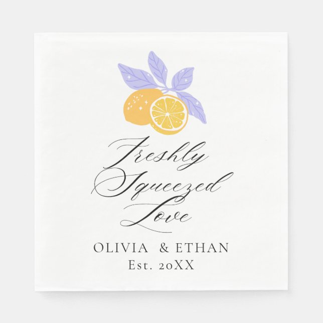 Minimal Hand drawn Lemon Summer Wedding  Napkin (Front)