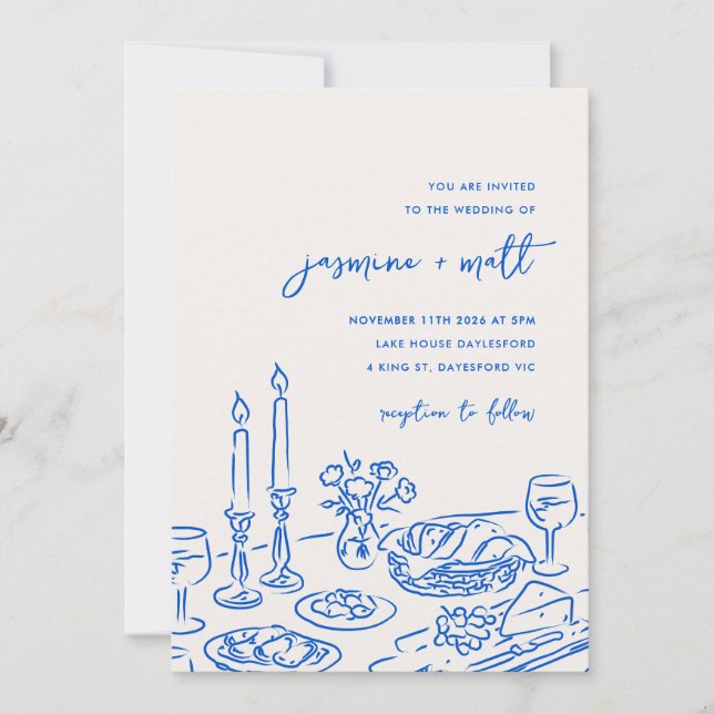 Minimal Hand Drawn Whimsical Doodle Wedding Invite (Front)