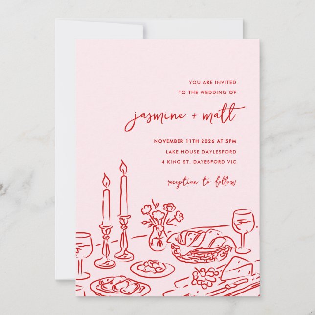 Minimal Hand Drawn Whimsical Doodle Wedding Invite (Front)
