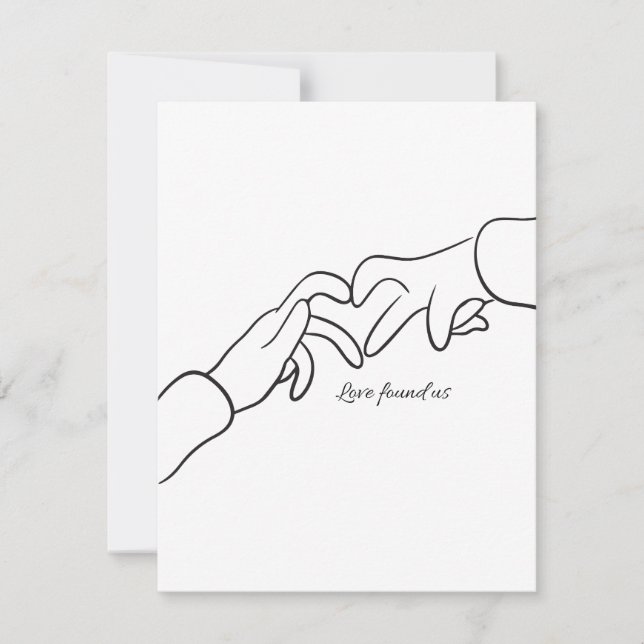 Minimal Hand Holding Line Love Found us modern Holiday Card (Front)