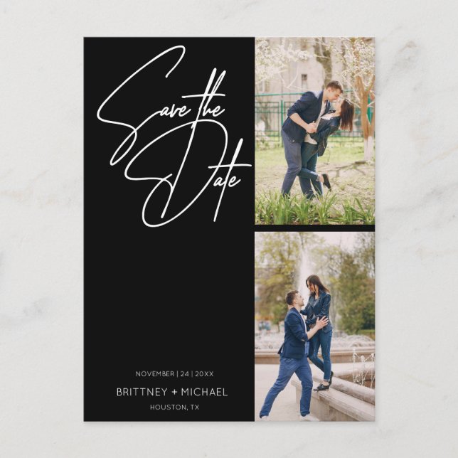 Minimal Hand Lettered Photo Collage Black Postcard (Front)
