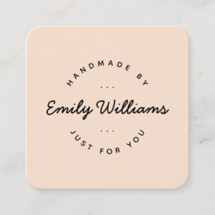 Minimal Handmade By Script Custom Logo Brown Square Business Card