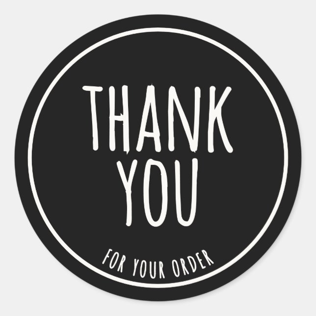 Minimal Handmade Feel Sage Green Thank You Black Classic Round Sticker (Front)