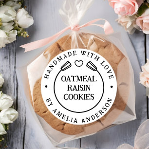 Minimal Handmade With Love Custom Name Bakery Classic Round Sticker