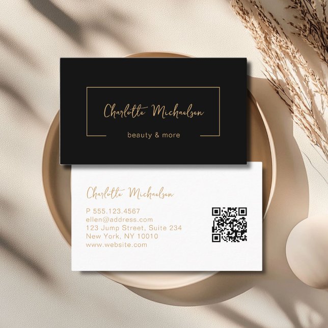 Minimal Handwriting Black QR Code Business Card (Minimal Handwriting Black QR Code Business Card)