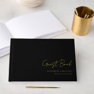 Minimal, Handwriting Script, Foil, Black, Wedding Guest Book