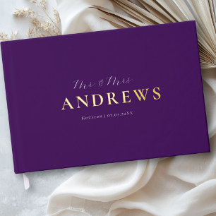 Minimal, Handwriting Script, Gold-Foil, Purple Guest Book